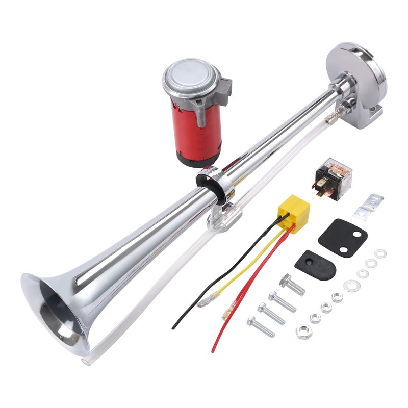 CARMOCAR 12V 150DB Air Horn,Chrome Zinc Single Train Trumpet Truck Air Horn with Compressor for Any 12V Vehicles Trucks Lorrys Trains Boats Cars (Silver) - Image 1